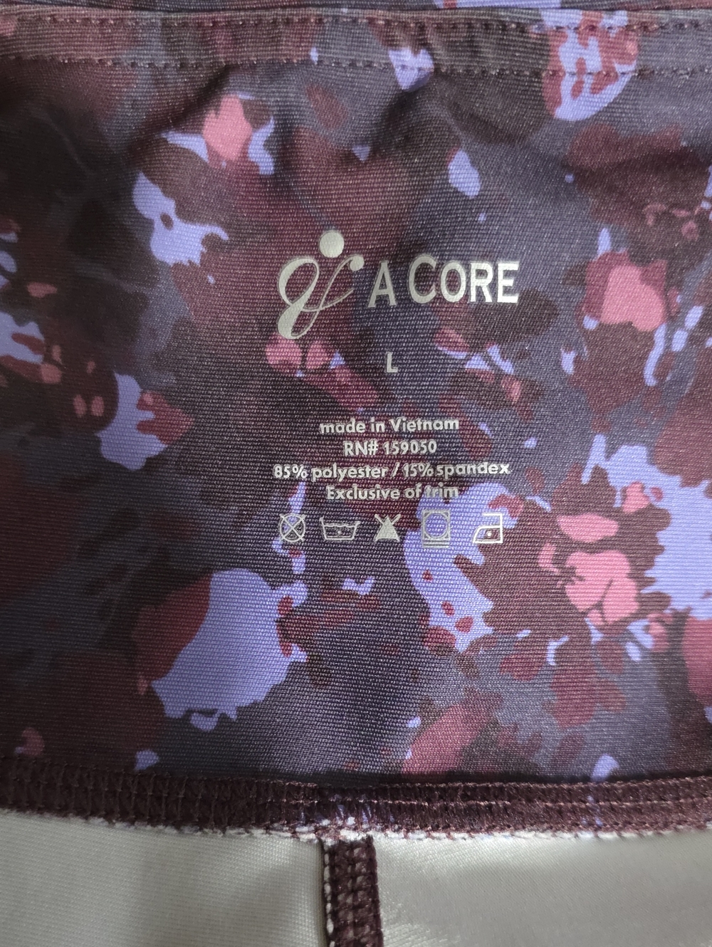 A CORE Athletic Leggings in Maroon w/ Pink & Lavender Print Womens Large (W664) - Picture 2 of 3